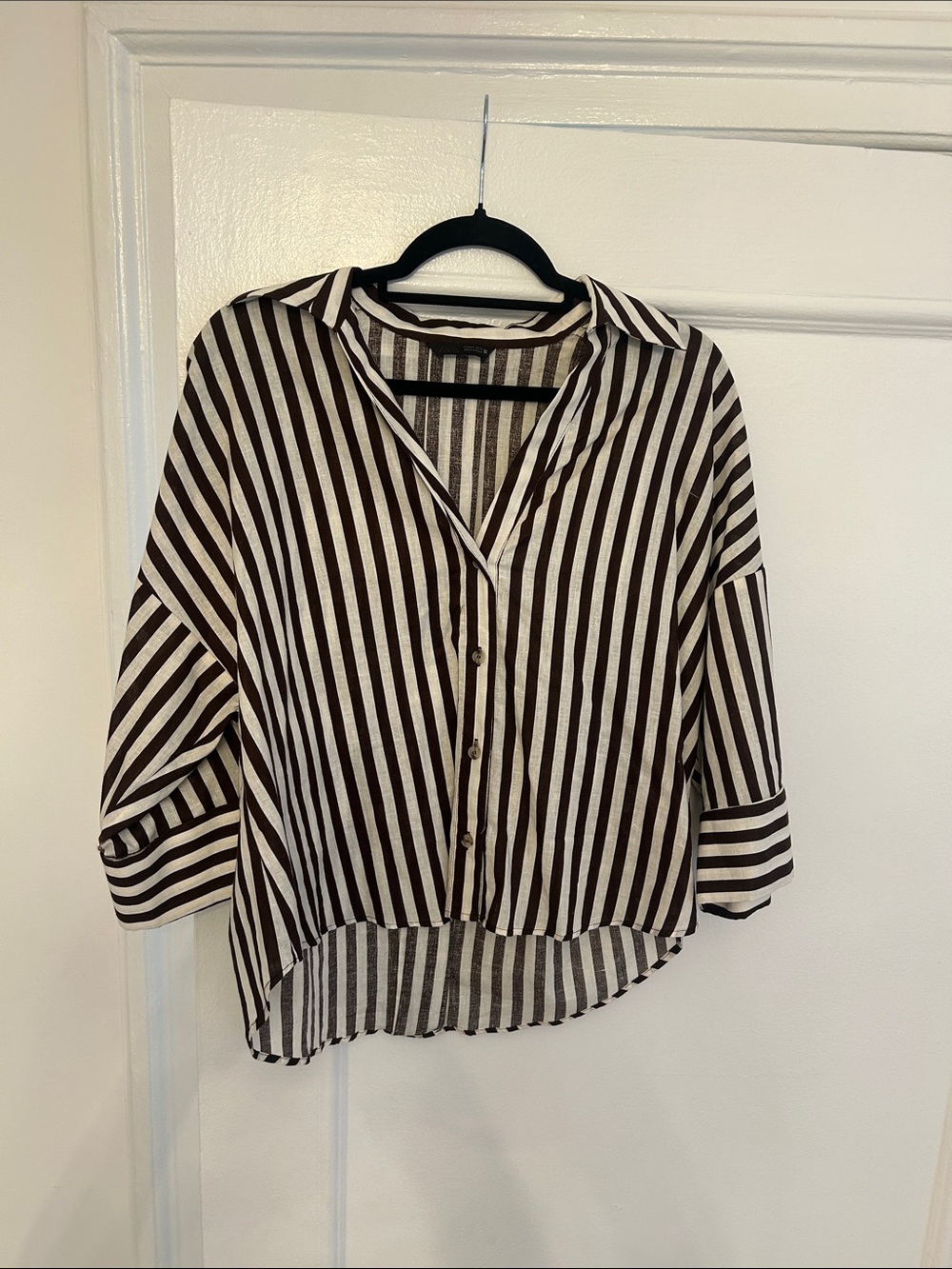Zara Black and White Striped Button-Down Shirt